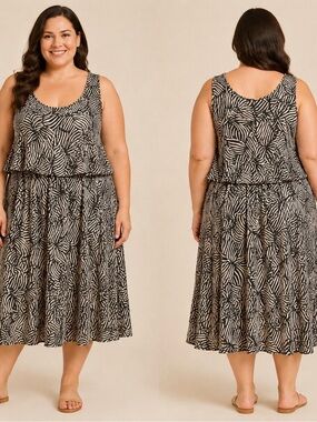 Marissa Olivia Plus-Size Black and White Printed Tank Dress